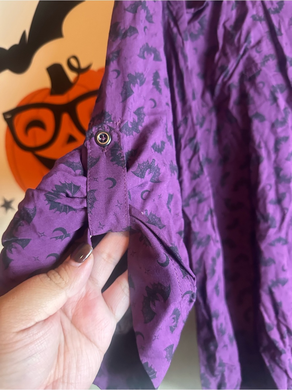 Torrid Purple Bat-Print  Blouse - Picture 3 of 4